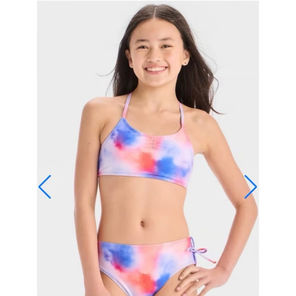 Art Class Girls Tie Dye Two Piece Swimsuit Braided Racerback Bikini UPF 50+ NEW
